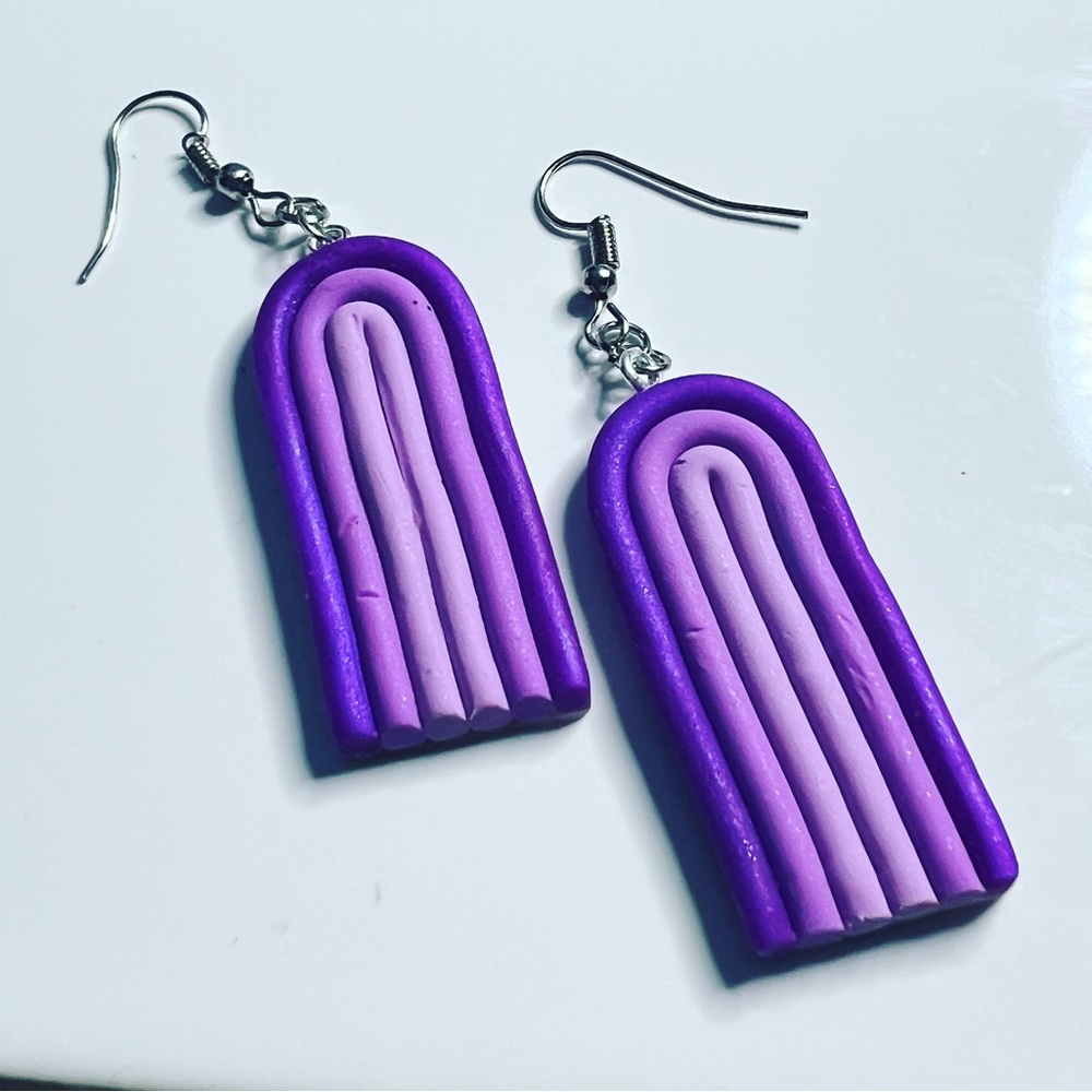 Purple clay drop earrings, hand made